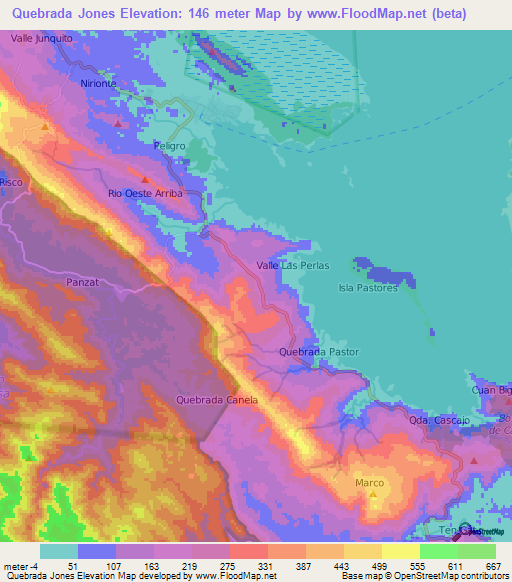 Quebrada Jones,Panama Elevation Map
