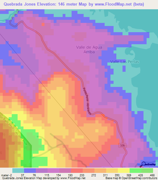 Quebrada Jones,Panama Elevation Map