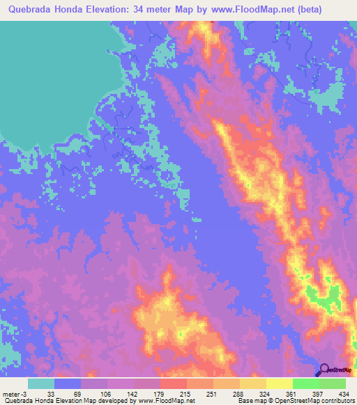 Quebrada Honda,Panama Elevation Map