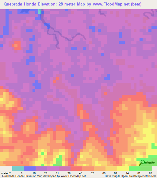 Quebrada Honda,Panama Elevation Map