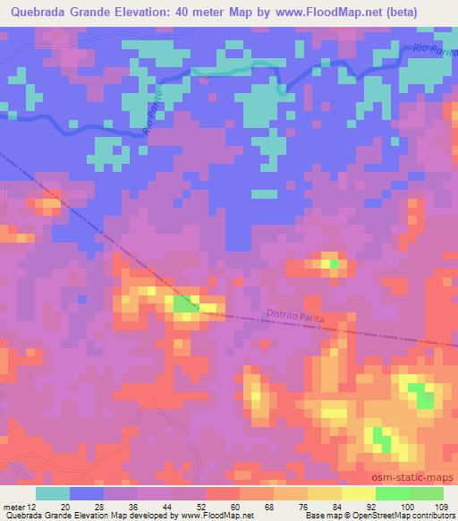 Quebrada Grande,Panama Elevation Map