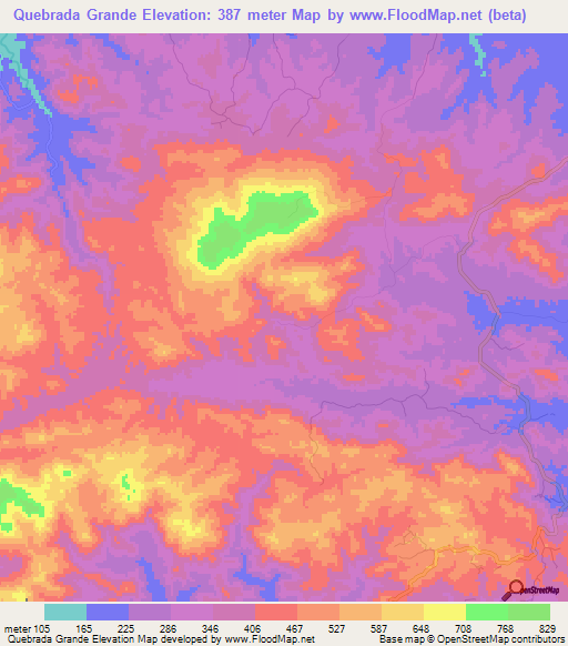 Quebrada Grande,Panama Elevation Map