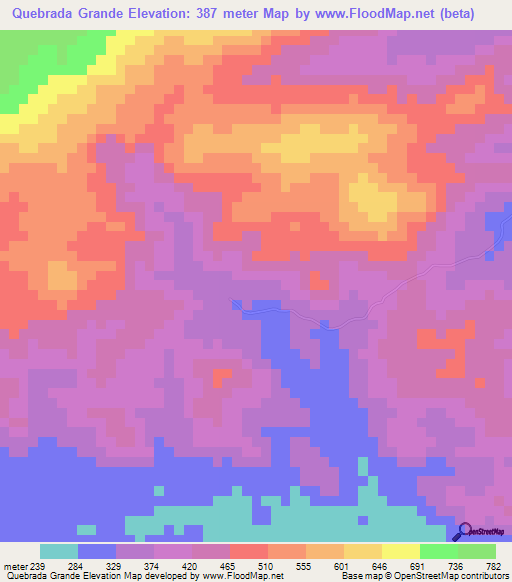 Quebrada Grande,Panama Elevation Map