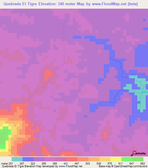 Quebrada El Tigre,Panama Elevation Map