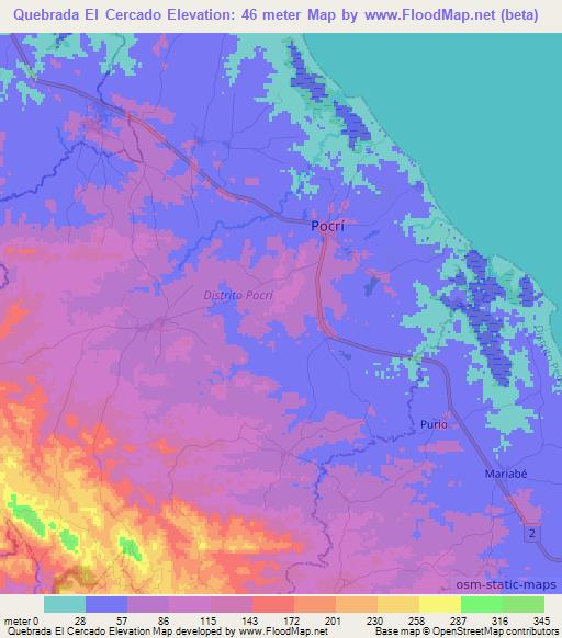 Quebrada El Cercado,Panama Elevation Map