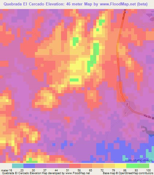 Quebrada El Cercado,Panama Elevation Map