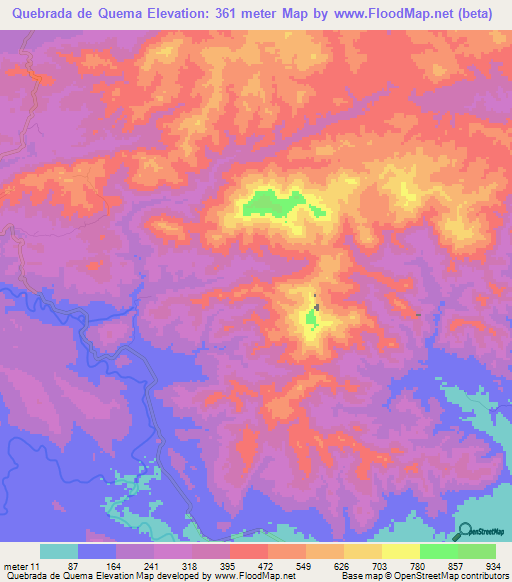 Quebrada de Quema,Panama Elevation Map