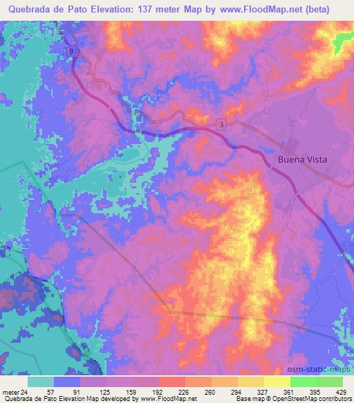 Quebrada de Pato,Panama Elevation Map
