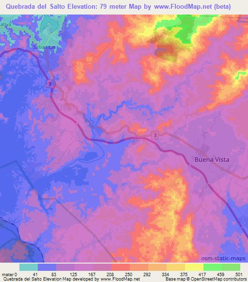 Quebrada del Salto,Panama Elevation Map