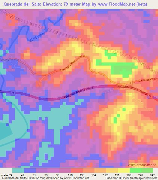 Quebrada del Salto,Panama Elevation Map