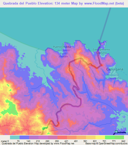 Quebrada del Pueblo,Panama Elevation Map