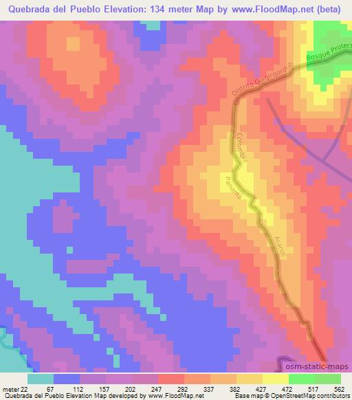 Quebrada del Pueblo,Panama Elevation Map