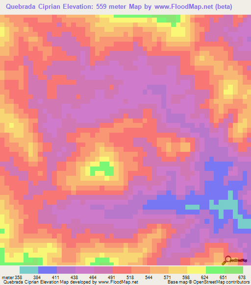 Quebrada Ciprian,Panama Elevation Map