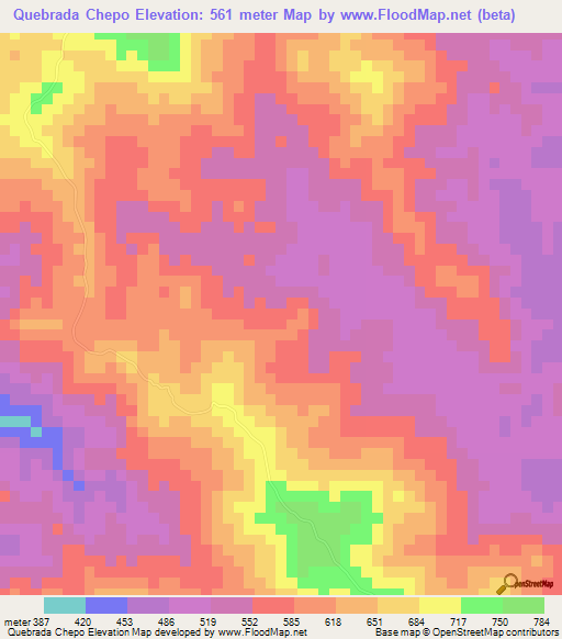 Quebrada Chepo,Panama Elevation Map