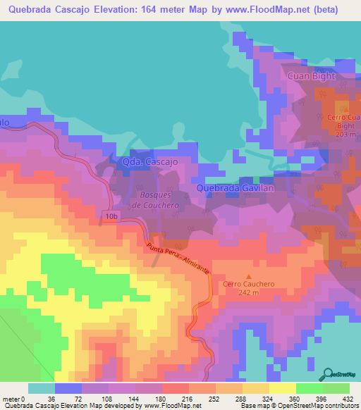 Quebrada Cascajo,Panama Elevation Map