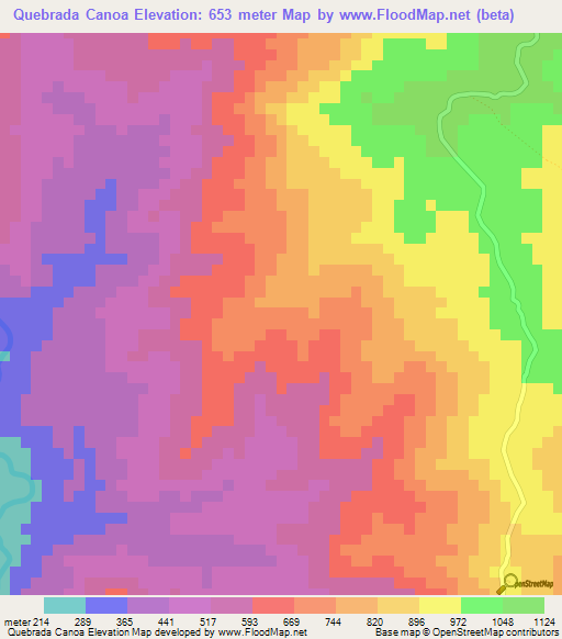 Quebrada Canoa,Panama Elevation Map