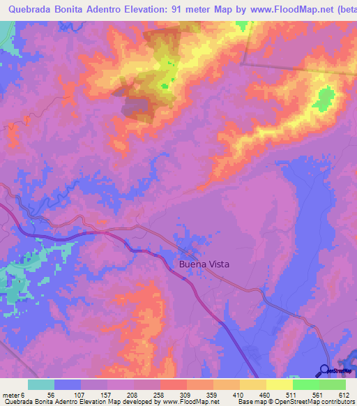 Quebrada Bonita Adentro,Panama Elevation Map