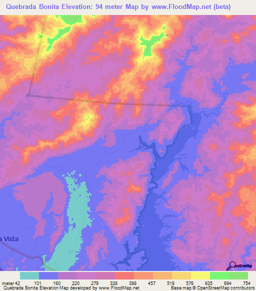Quebrada Bonita,Panama Elevation Map