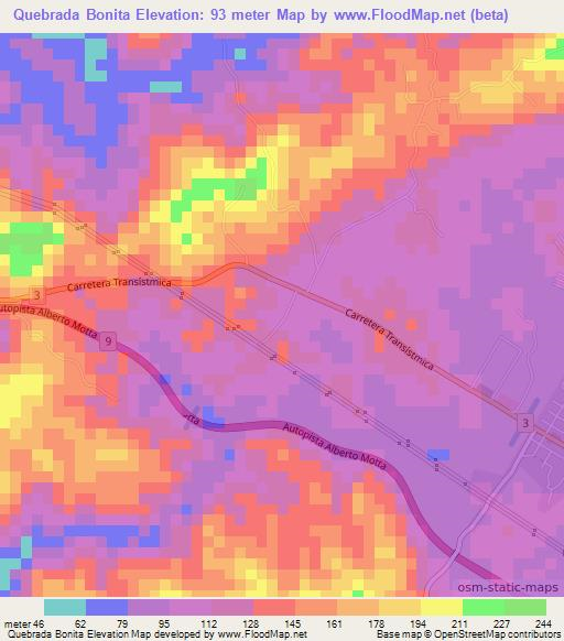 Quebrada Bonita,Panama Elevation Map