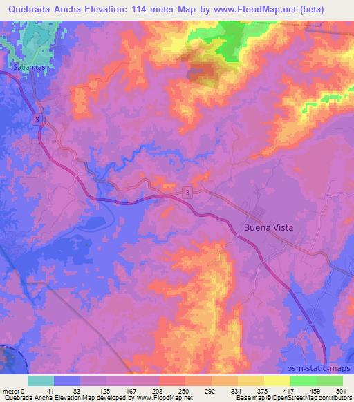 Quebrada Ancha,Panama Elevation Map