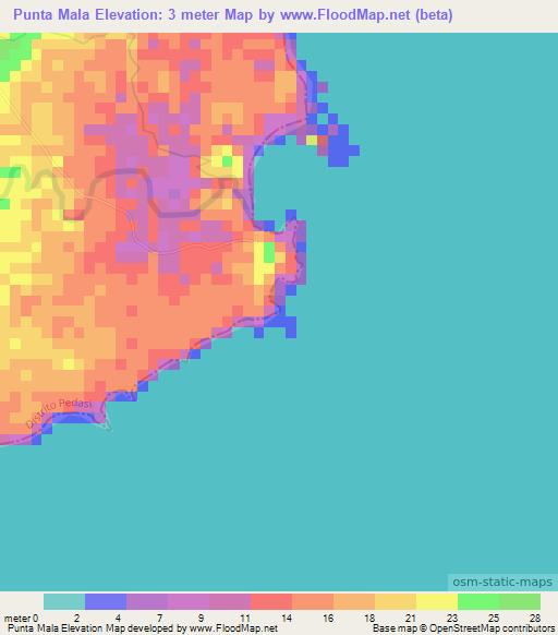 Punta Mala,Panama Elevation Map