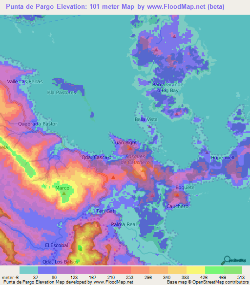 Punta de Pargo,Panama Elevation Map