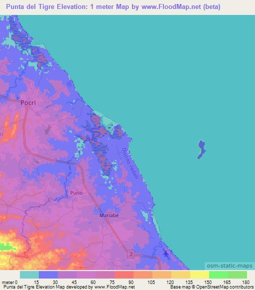 Punta del Tigre,Panama Elevation Map
