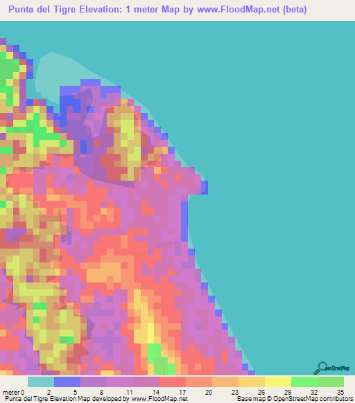 Punta del Tigre,Panama Elevation Map