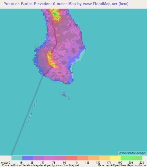 Punta de Burica,Panama Elevation Map