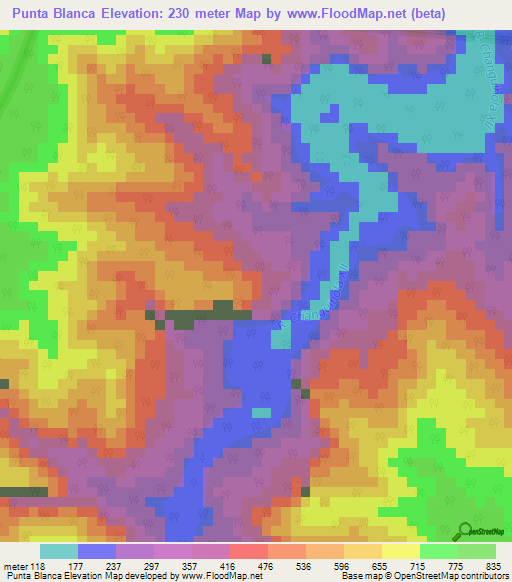 Punta Blanca,Panama Elevation Map