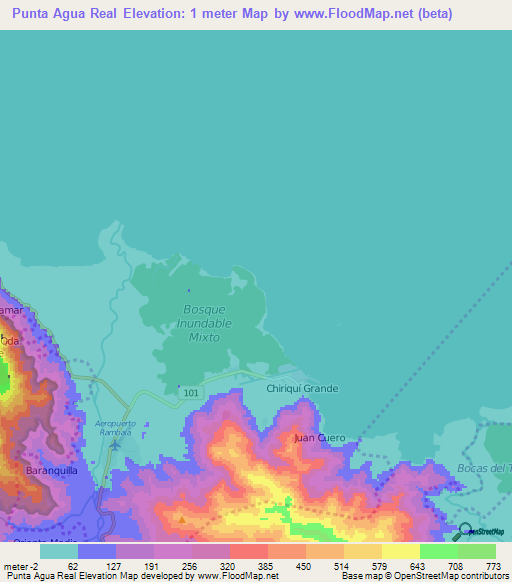 Punta Agua Real,Panama Elevation Map
