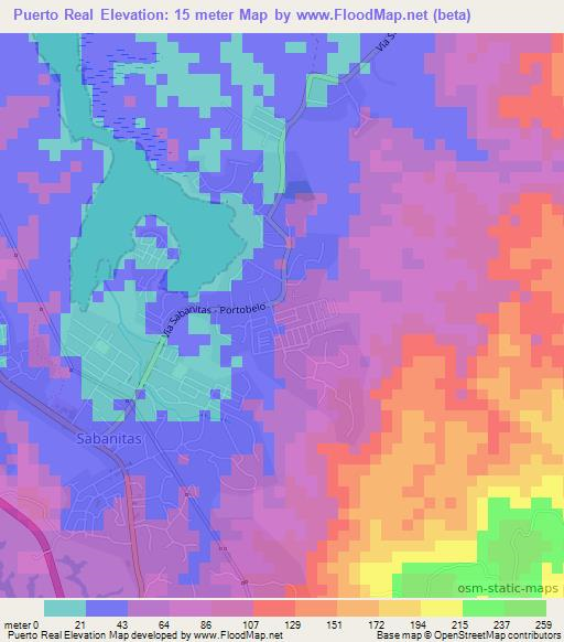 Puerto Real,Panama Elevation Map