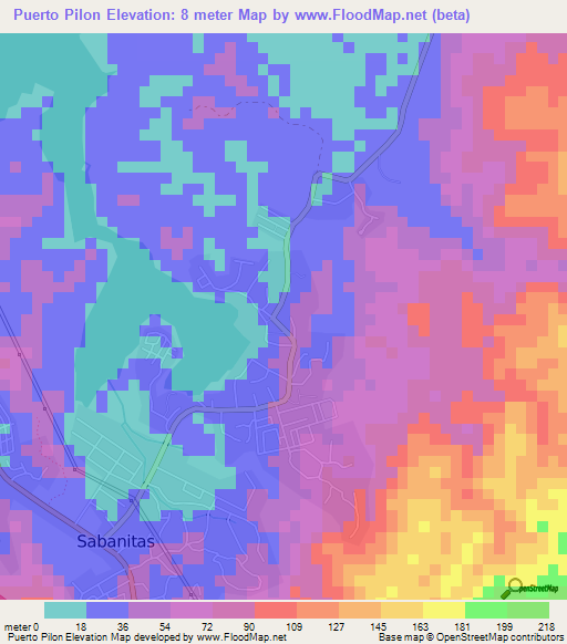 Puerto Pilon,Panama Elevation Map