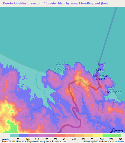 Puerto Obaldia,Panama Elevation Map