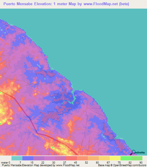 Puerto Mensabe,Panama Elevation Map