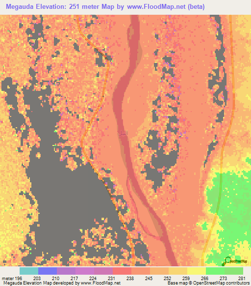 Megauda,Sudan Elevation Map