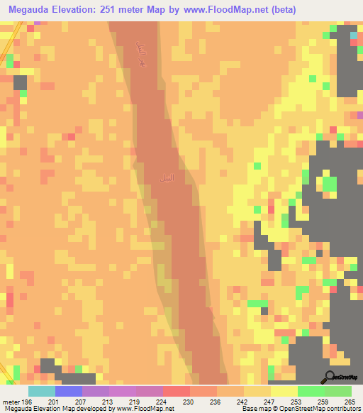 Megauda,Sudan Elevation Map