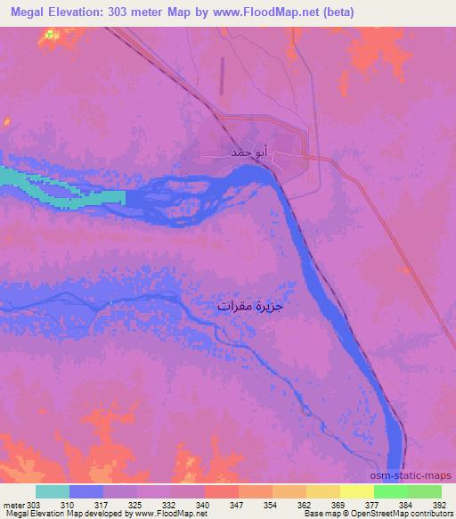 Megal,Sudan Elevation Map