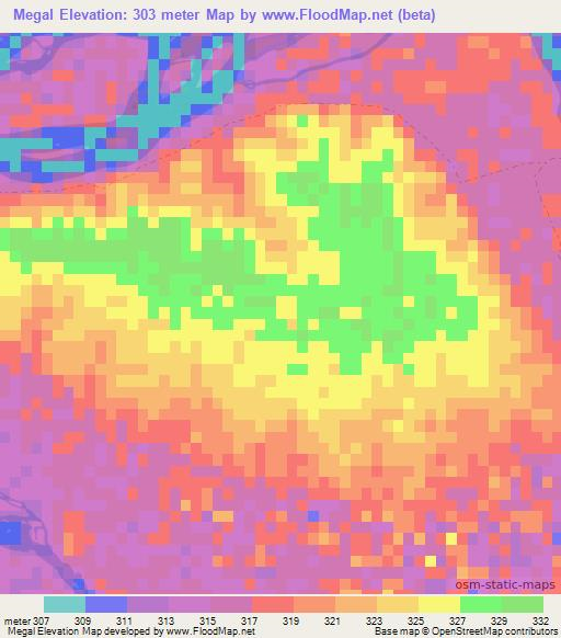 Megal,Sudan Elevation Map