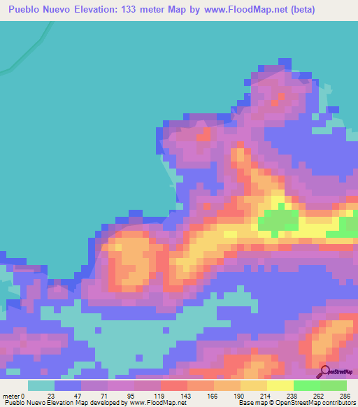 Pueblo Nuevo,Panama Elevation Map