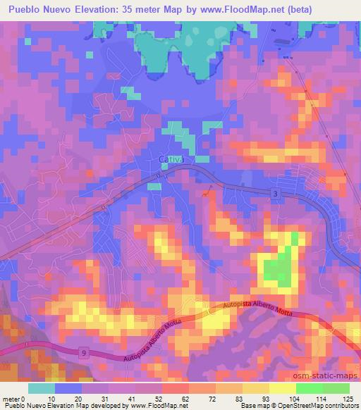Pueblo Nuevo,Panama Elevation Map