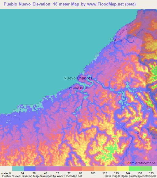 Pueblo Nuevo,Panama Elevation Map