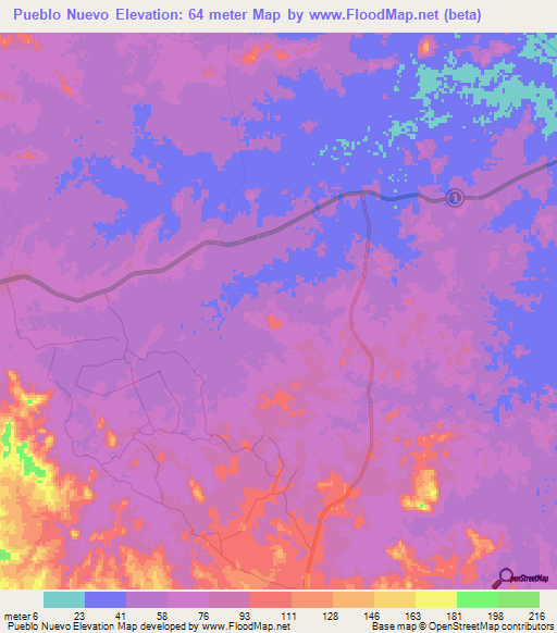 Pueblo Nuevo,Panama Elevation Map