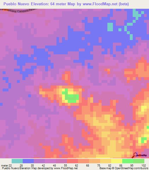 Pueblo Nuevo,Panama Elevation Map