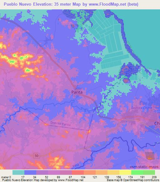 Pueblo Nuevo,Panama Elevation Map