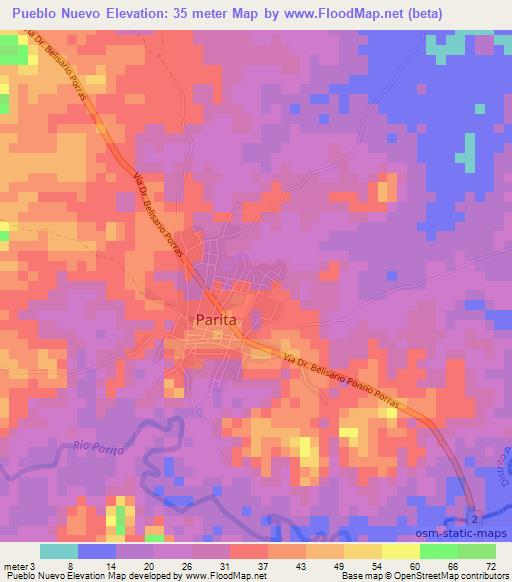 Pueblo Nuevo,Panama Elevation Map