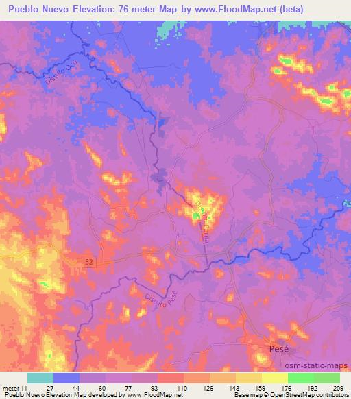 Pueblo Nuevo,Panama Elevation Map