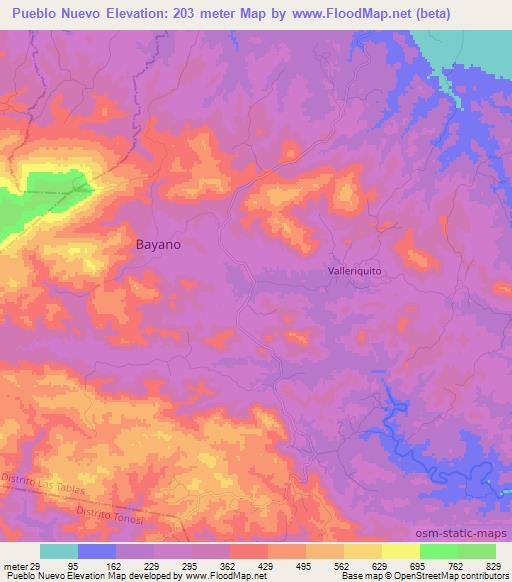 Pueblo Nuevo,Panama Elevation Map