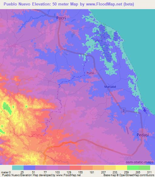 Pueblo Nuevo,Panama Elevation Map