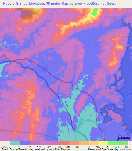 Pueblo Grande,Panama Elevation Map